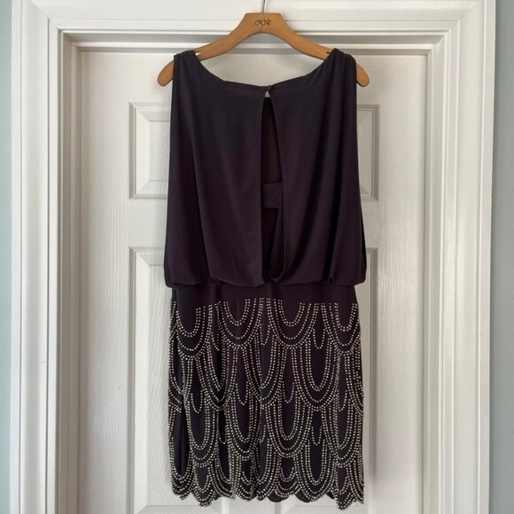 Caché beaded charcoal grey sleeveless draped dress, 12 - Picture 2 of 7